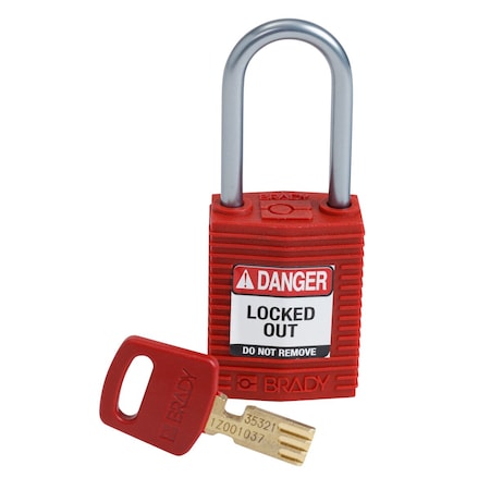 Brady Padlock, Keyed Different, Nylon, Red CPT-RED-38AL-KD